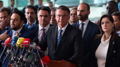 Jair Bolsonaro speaks at a press conference two days after being defeated by Lula da Silva. 