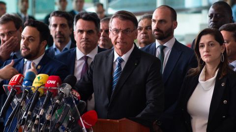 Jair Bolsonaro speaks during a press conference two days after being defeated by Lula da Silva.