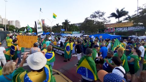 Bolsonaro supporters are pictured at an encampment outside an army barracks in Sao Paulo, Brazil.