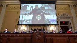 A video of former U.S. President Donald Trump is played during a public hearing of the U.S. House Select Committee to investigate the January 6 Attack on the U.S. Capitol, on Capitol Hill in Washington, U.S., October 13, 2022. 