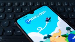 The Mastodon app on seen in the display of a mobile phone in November 2022.
