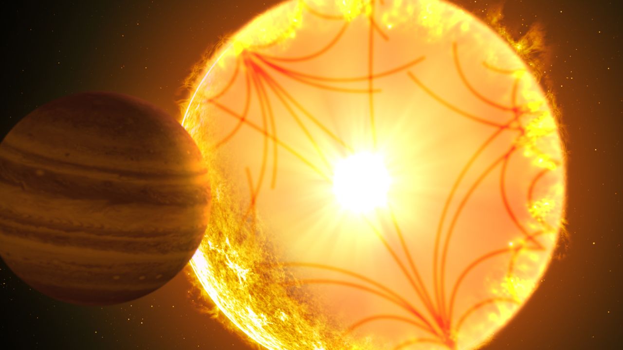 This illustration depicts exoplanet Kepler-1658b (left), doomed to eventual obliteration by its aging host star.