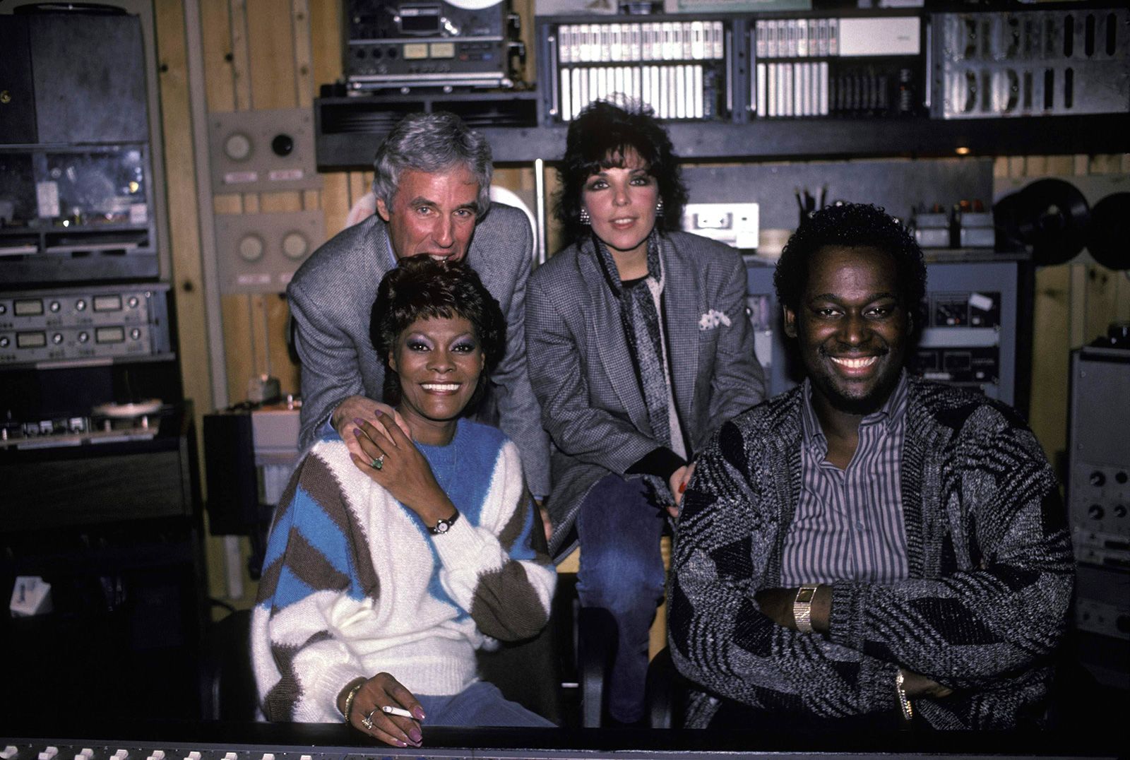 Warwick is joined by Bacharach, songwriter Carole Bayer Sager and singer Luther Vandross in a New York music studio in 1984.