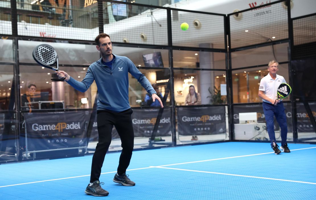 Murray plays a shot at a pop-up padel court in London in November. 