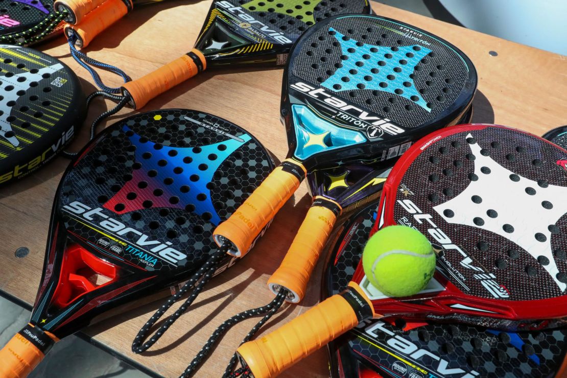Padel rackets are a different shape and size to those used in tennis or squash. 
