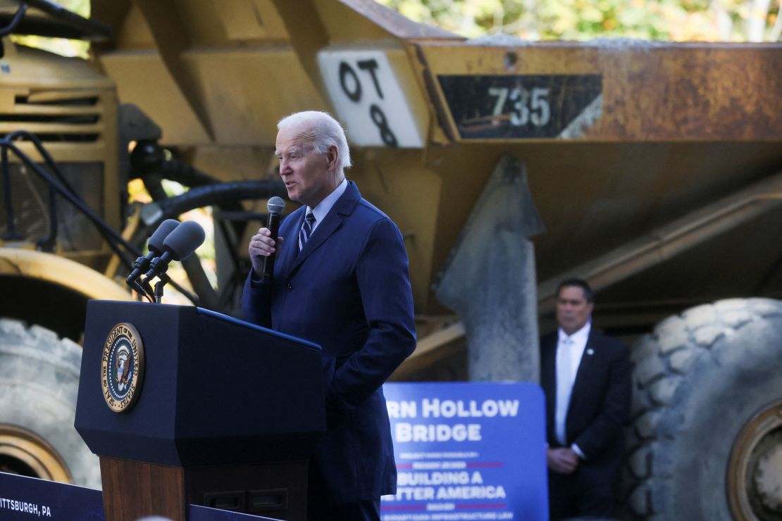 President Joe Biden delivered remarks from the Fern Hollow Bridge in Pittsburgh on October 20, 2022.