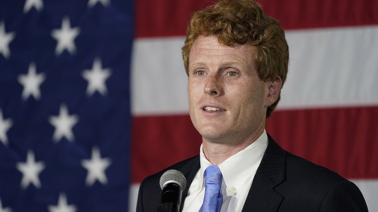 Former US. Rep. Joe Kennedy III speaks outside his campaign headquarters in Watertown, Mass., after conceding defeat to incumbent US Sen. Edward Markey, Sept. 1, 2020, in the Massachusetts Democratic Senate primary.