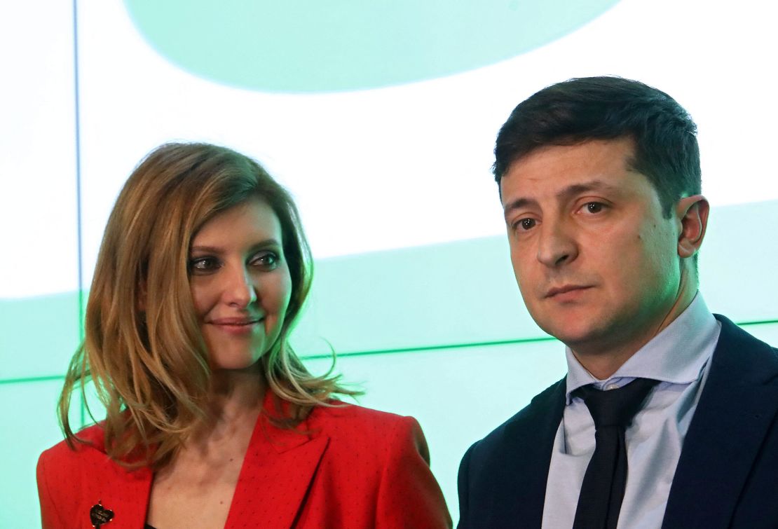 Then-presidential candidate Volodymyr Zelenskyy and his wife Olena Zelenska, March 2019. 