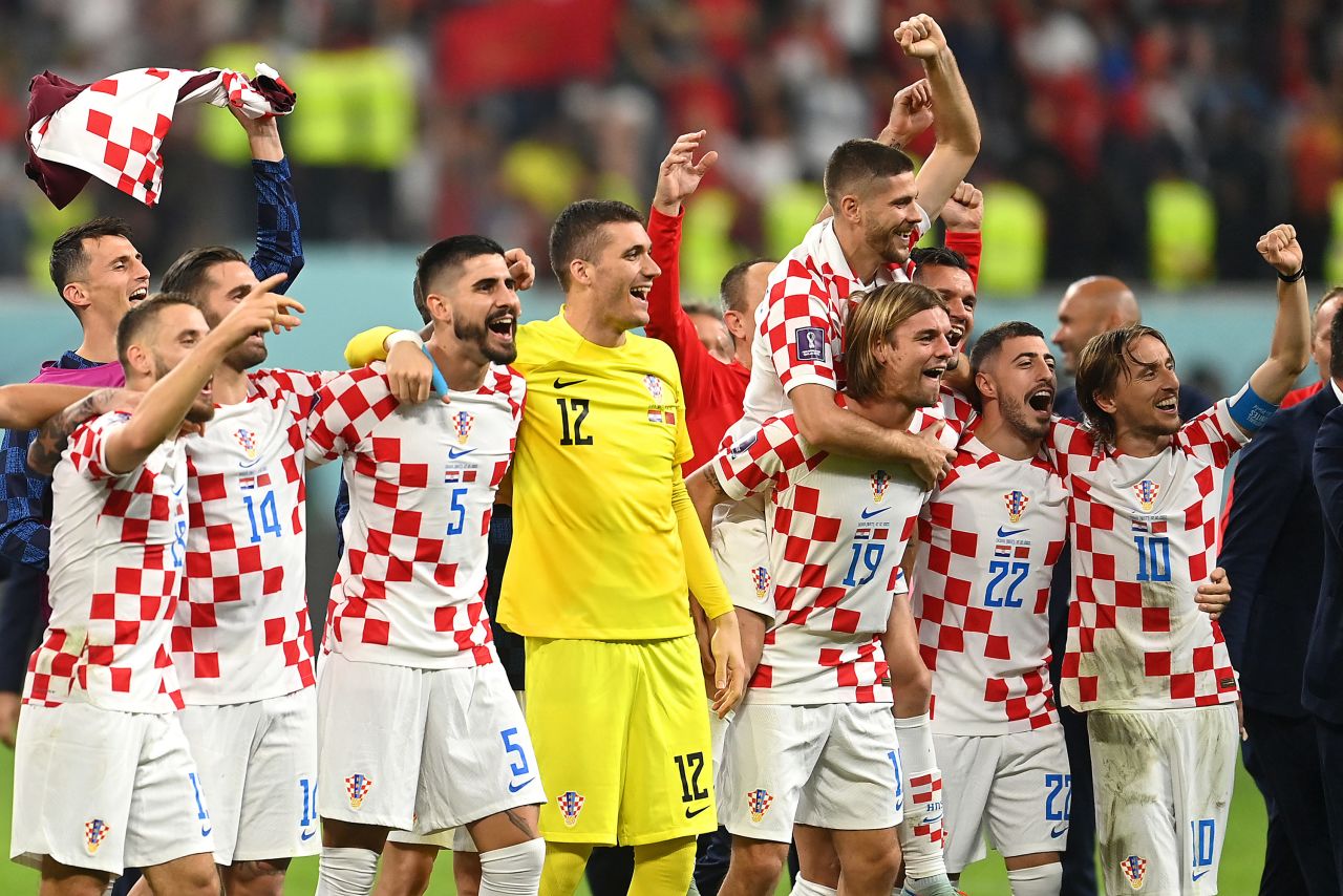Croatia players celebrate after defeating Morocco 2-1 in the World Cup's third-place match on Saturday, December 17. 