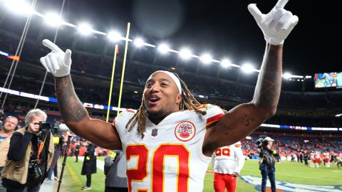 Justin Reid of the Chiefs celebrates after victory over the Denver Broncos on Sunday.