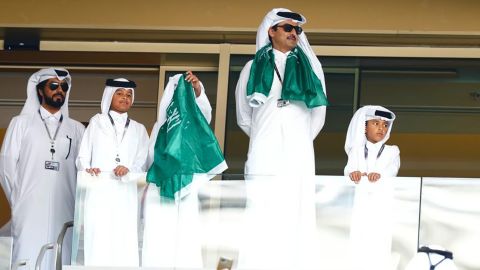 Emir of Qatar Sheikh Tamim bin Hamad Al-Thani watches the match between Argentina and Saudi Arabia. 