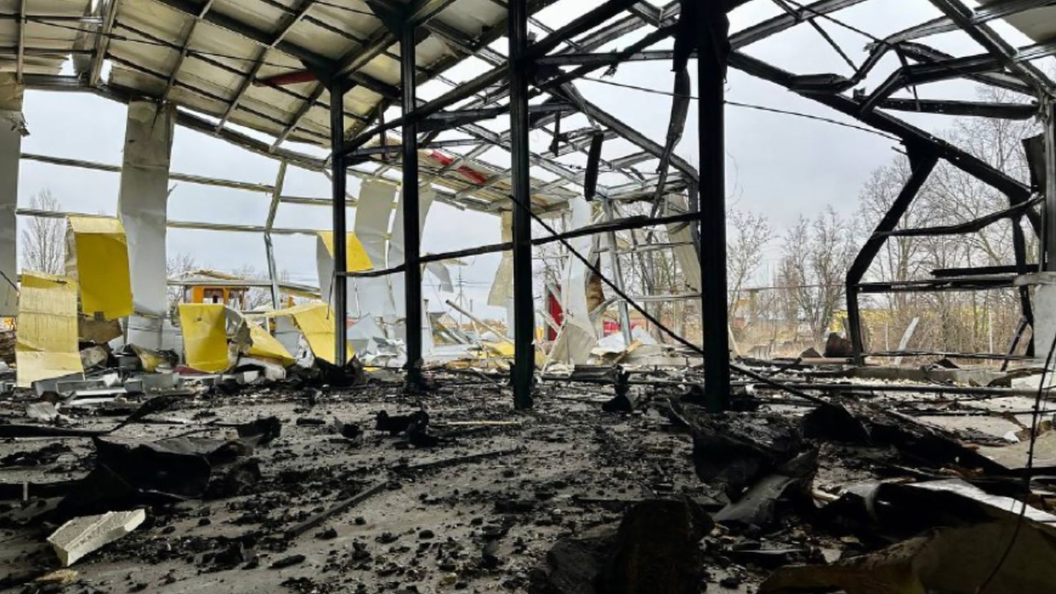 An image posted by regional governor Vyacheslav Gladkov shows damage in Belgorod, Russia, on December 18, 2022.
