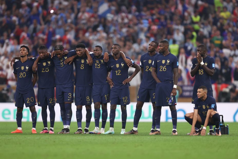 French players react during the penalty shootout.