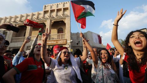 Fans of Morocco show their support ahead of the third place match against Croatia.