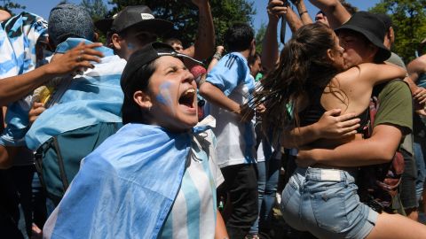 Argentina soccer fans celebrate their team's World Cup win.