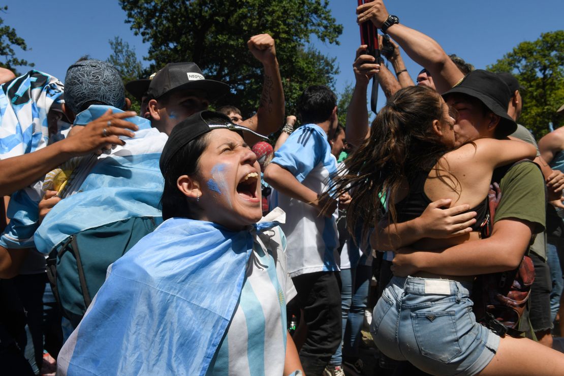 Argentine soccer fans celebrate their team's World Cup victory.