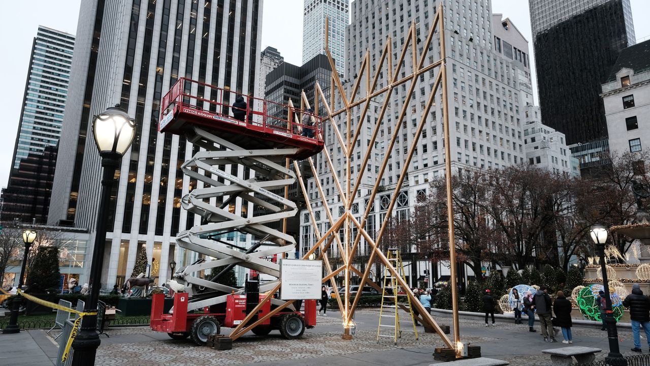 The world's largest menorah is erected on Fifth Avenue and 59th Street near Central Park in New York City, on Dec. 15, 2022.