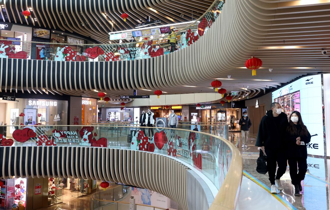 A shopping mall is decorated with rabbit stickers to welcome the Lunar New Year, the Year of the Rabbit, on December 10, 2022 in Beijing, China. 