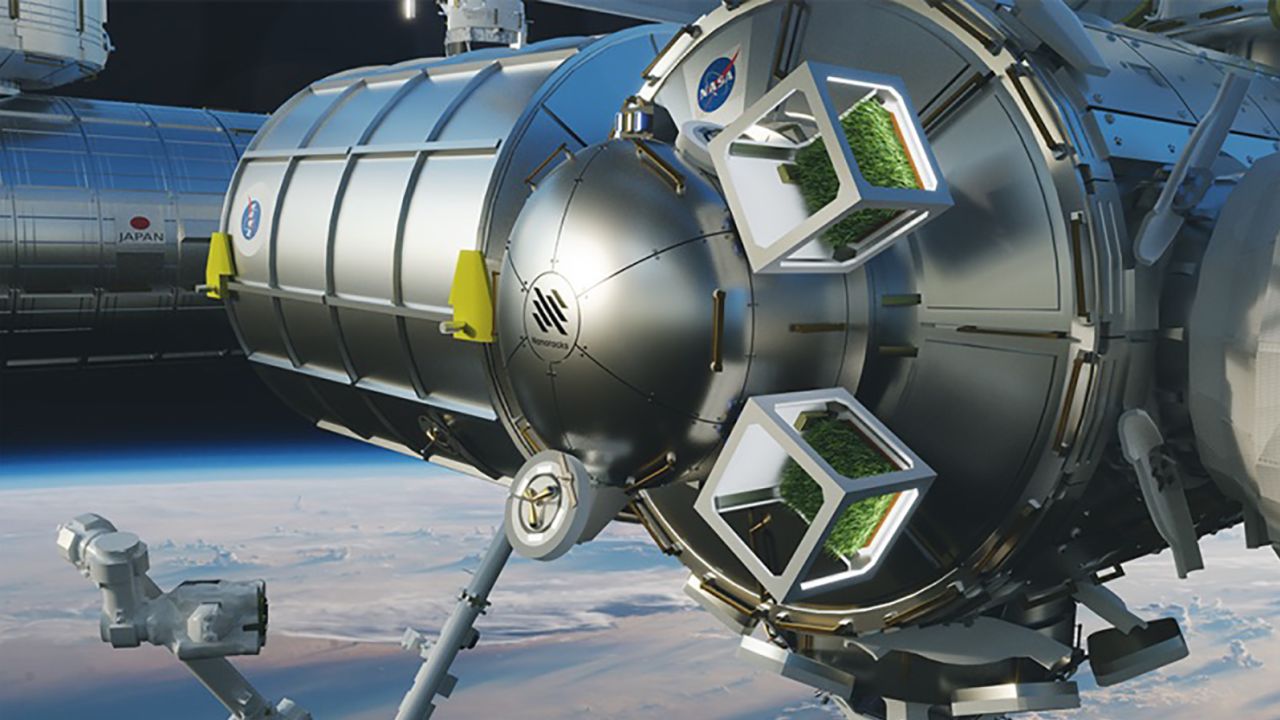 Seeds will be grown on external docking platforms at space stations, shown here in a rendering. 