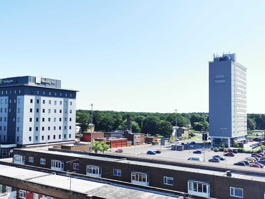 Vista Tower, right, in Stevenage. Britons living in unsafe buildings remain haunted by the memory of Grenfell.