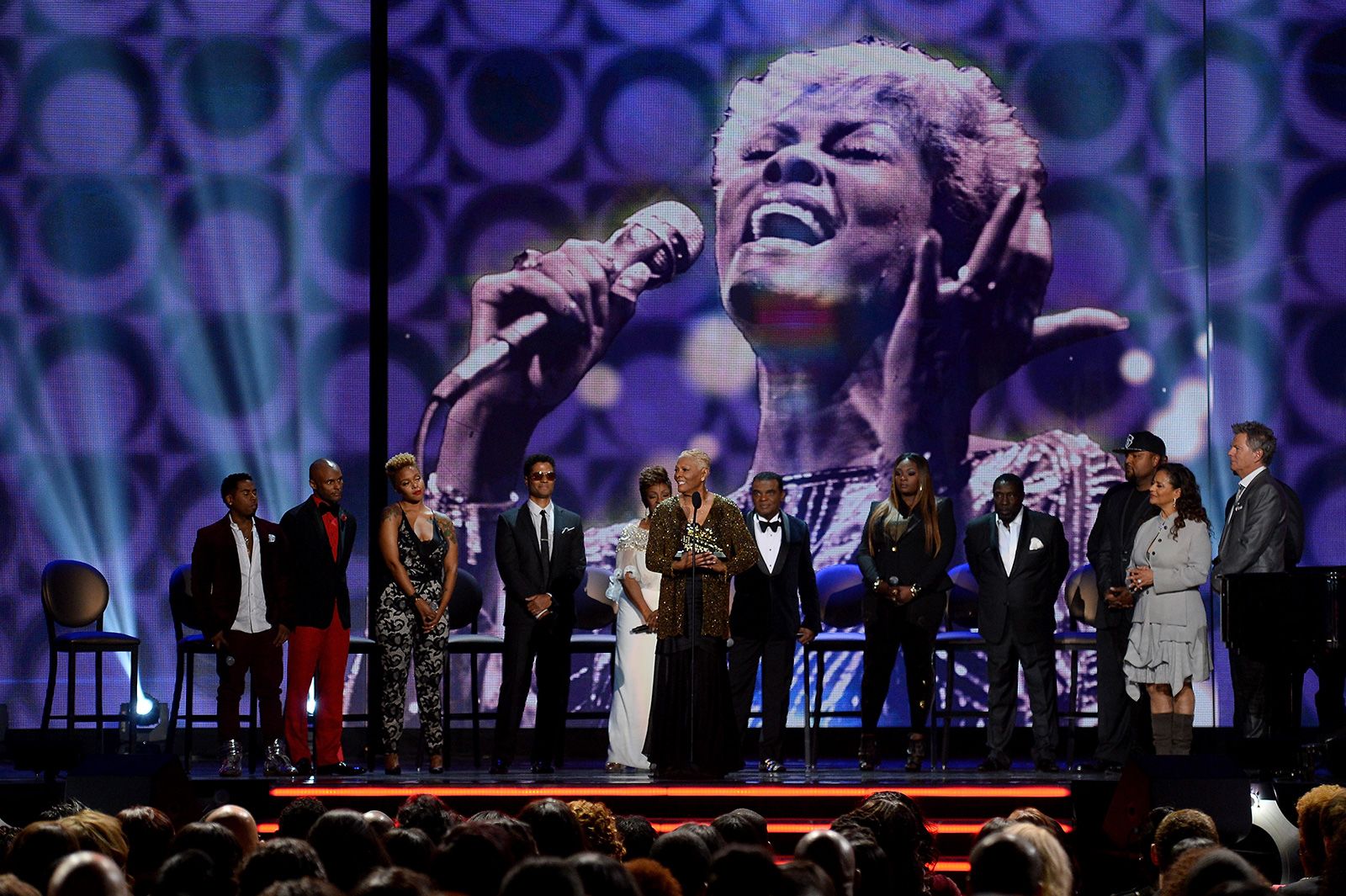 Warwick speaks on stage after receiving the Soul Train Legend Award in 2013.