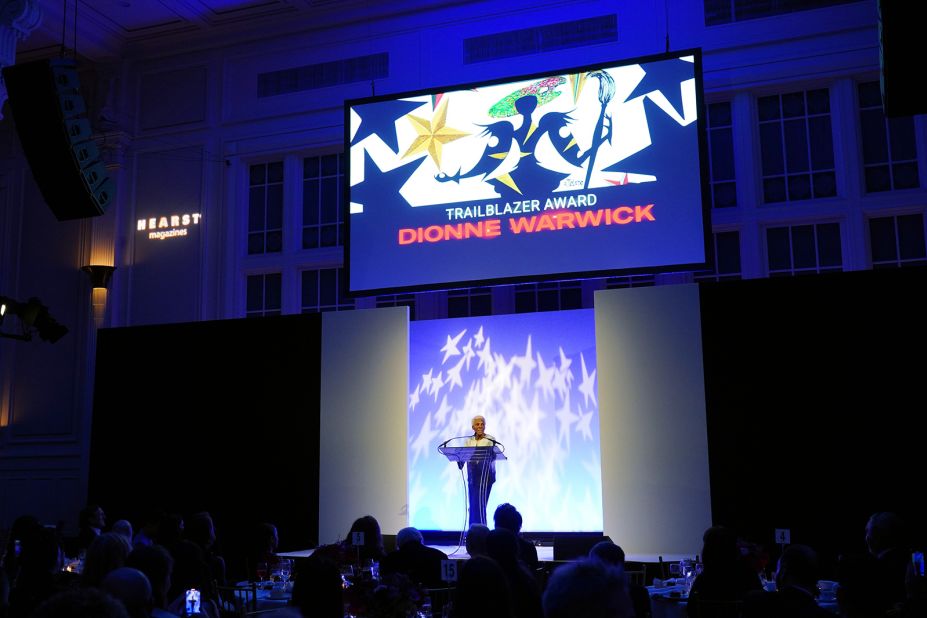 Warwick speaks at the Fashion Group International's annual Night of Stars Gala in New York in 2022. Warwick received the Trailblazer award.
