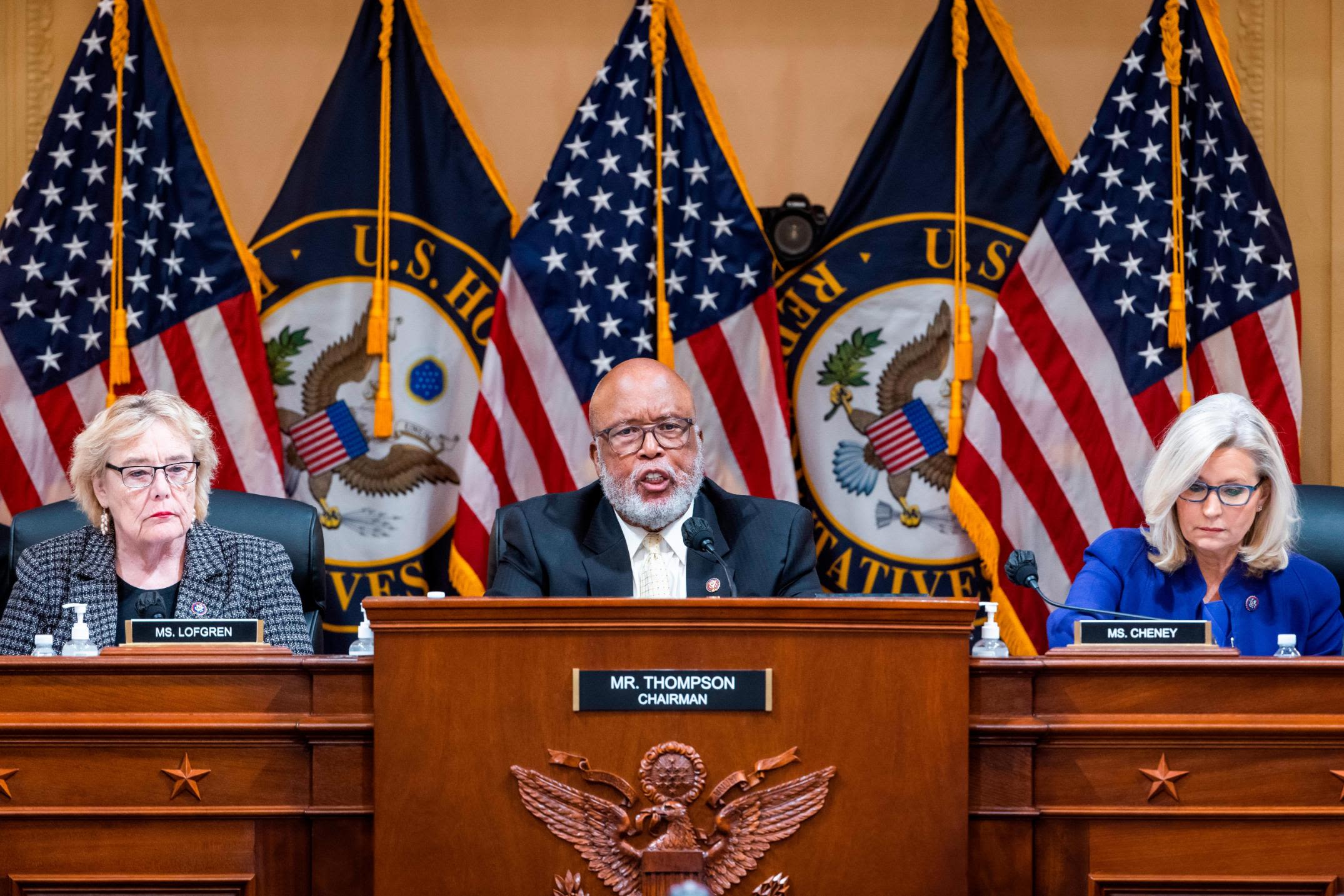 US Rep. Bennie Thompson, the committee's chairman, speaks at Monday's meeting. "I believe nearly two years later, this is still a time of reflection and reckoning," he said. "If we are to survive as a nation of laws and democracy, this can never happen again."