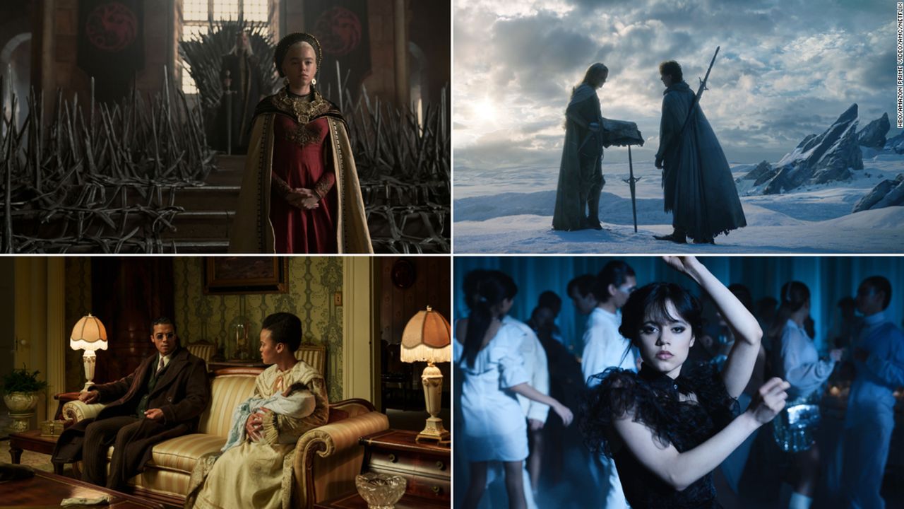 Clockwise from top left: "House of the Dragon," "The Lord of the Rings: Rings of Power," "Wednesday" and "Interview with the Vampire" gave us new, but familiar stories to explore on our televisions in 2022.