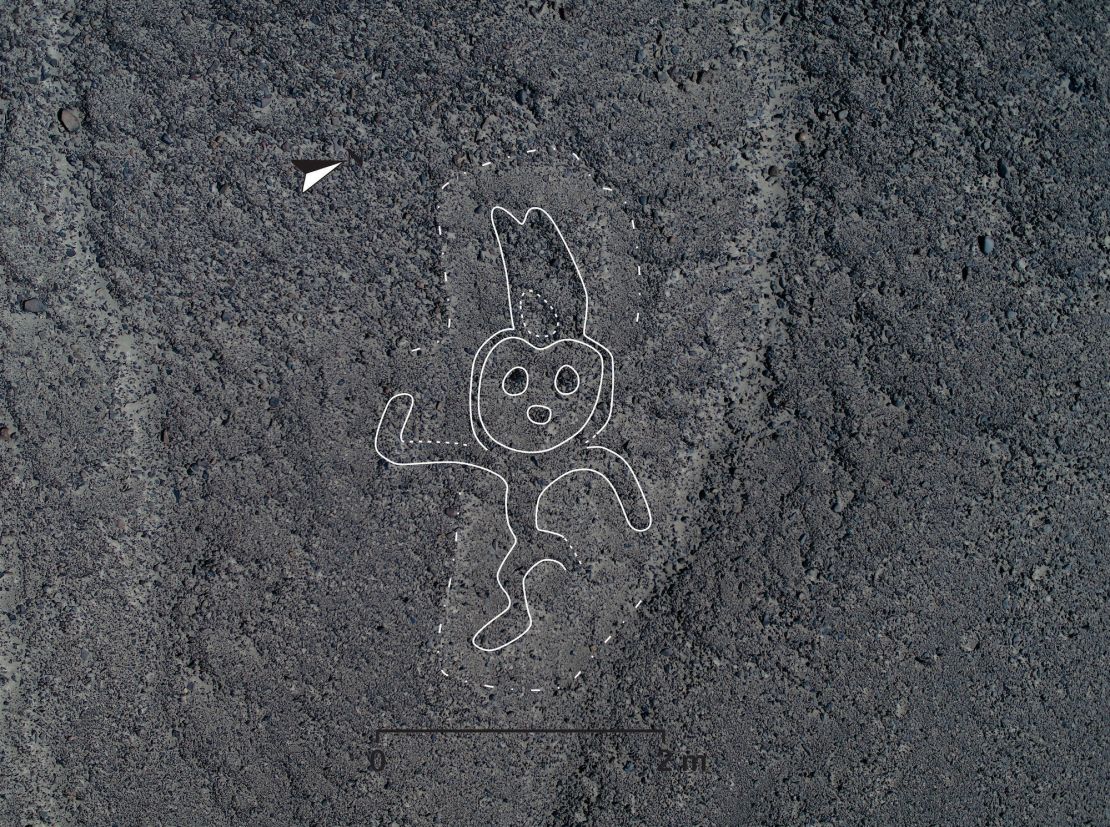 The geoglyphs, which were mapped onto photographs, depict human forms and various animals.