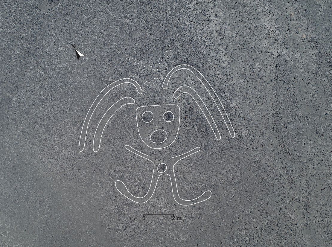 Researchers added white lines to the aerial photos to illustrate the newly discovered images.