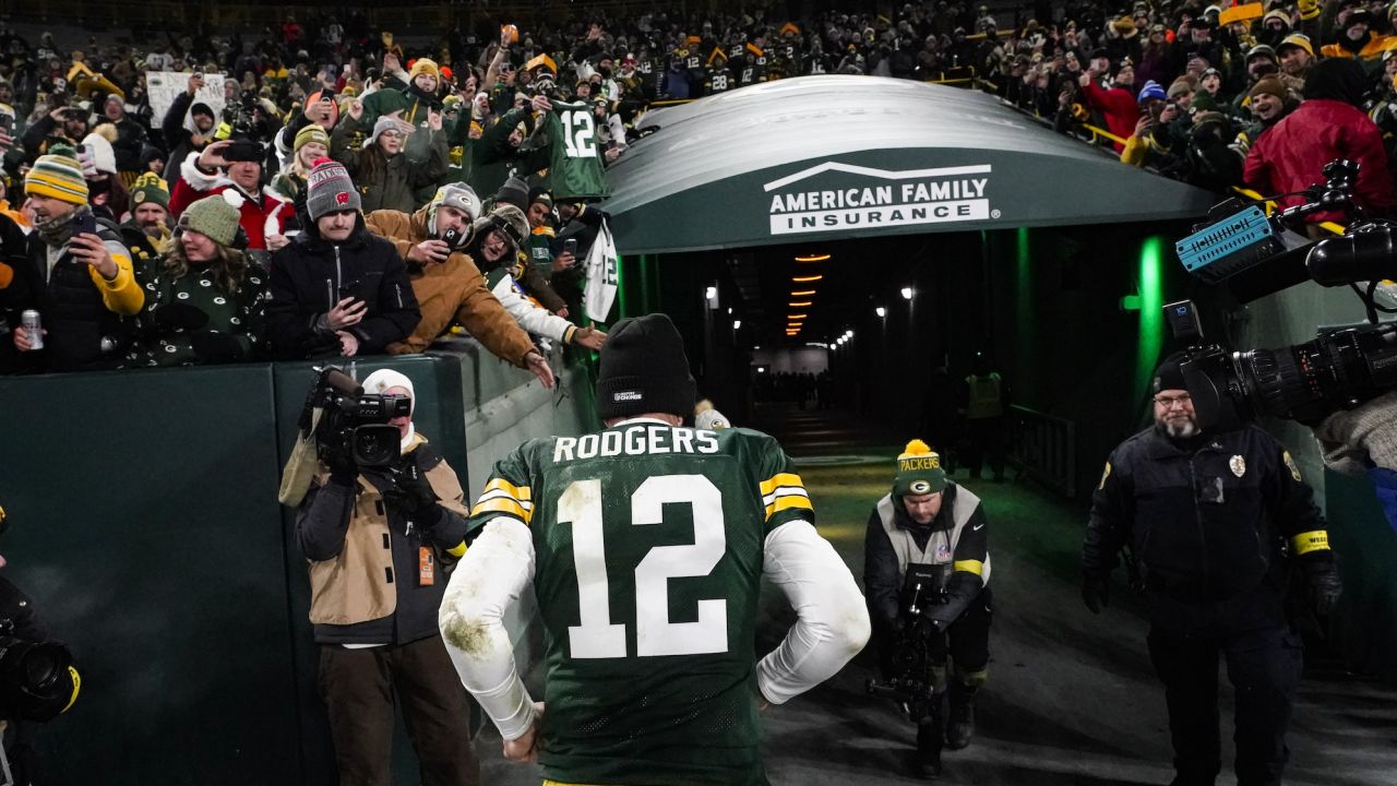 Rodgers leaves the field following the victory over the Rams.