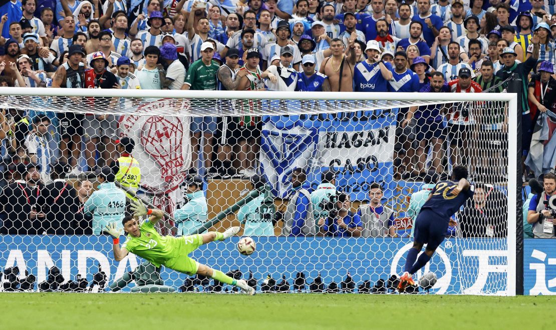 Coman has his penalty saved during the penalty shootout at the end of the World Cup final. 