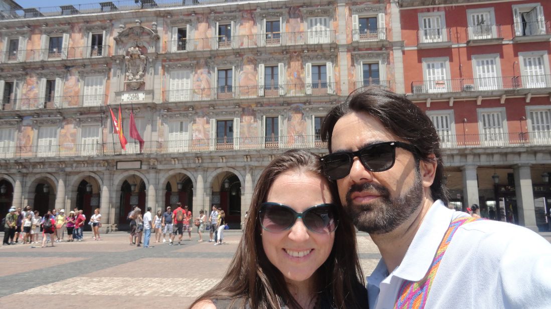 <strong>Deep connection:</strong> The couple got chatting during the flight. "We started talking about very profound things," says Mauricio. Back in Bogotá, they grew even closer. Here's the couple pictured on vacation in Spain.