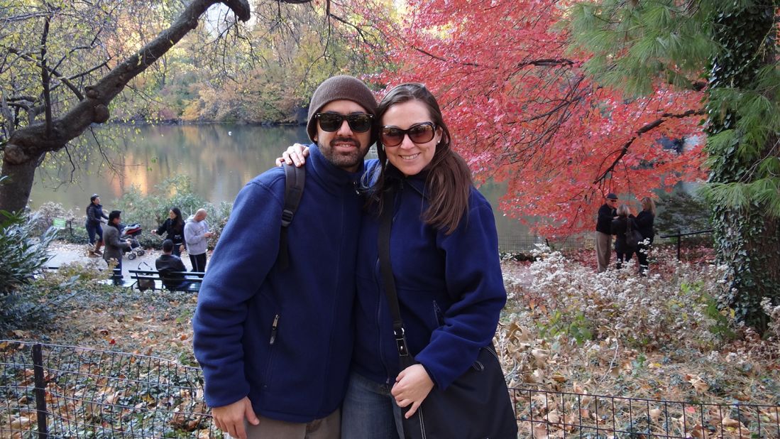 <strong>Open communication:</strong> Mauricio and Catalina, pictured here on vacation in New York, think meeting on an airplane was key. "When you travel, your mind is more open than when you're in your comfortable place," says Mauricio. "I think that also helped us to be so transparent and open to each other."