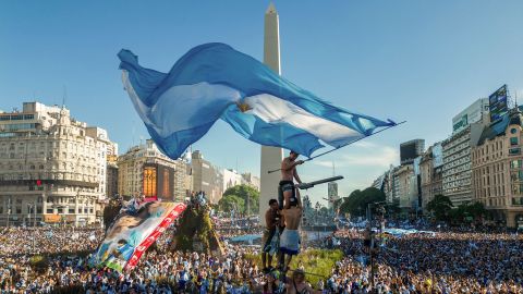 Argentina fans celebrate winning the World Cup at the Obelisk in Buenos Aires.