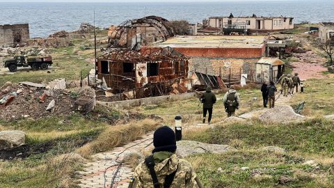 Ukrainian troops on Snake Island.