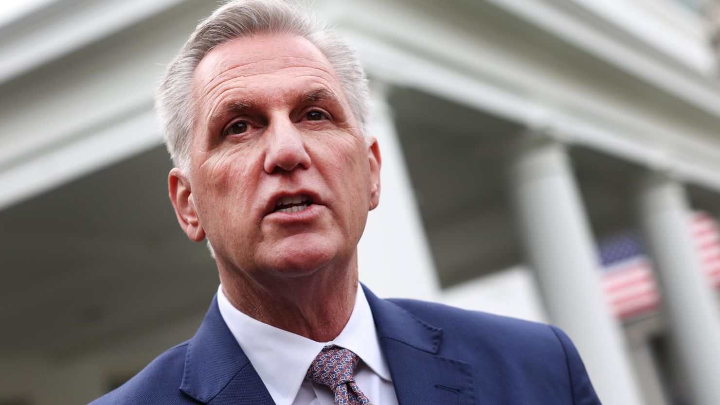 House Republican Leader Kevin McCarthy (R-CA) speaks to the media following a meeting with President Joe Biden at the White House on November 29, 2022.