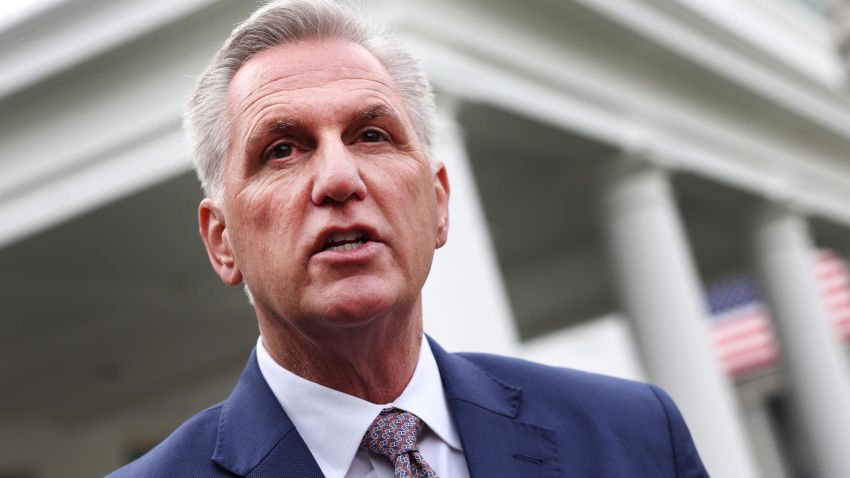 WASHINGTON, DC - NOVEMBER 29: U.S. House Minority Leader Kevin McCarthy (R-CA) speaks to the media following a meeting with U.S. President Joe Biden at the White House on November 29, 2022 in Washington, DC. Biden met with Senate and House leaders to discuss the legislative agenda for the remainder of the year.  (Photo by Kevin Dietsch/Getty Images)