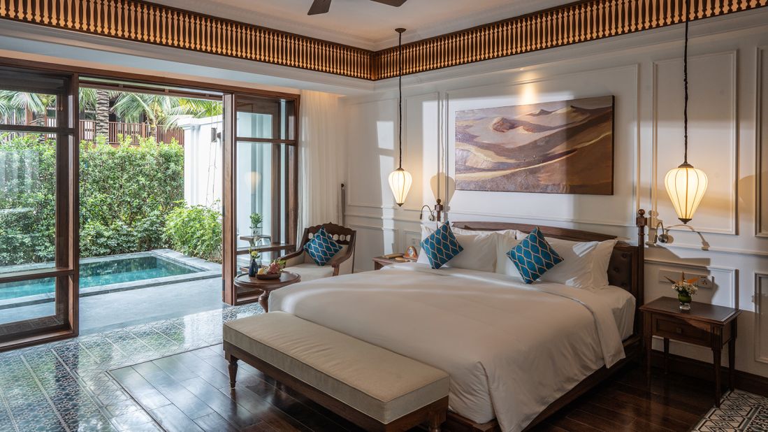 <strong>The Anam Mui Ne, Vietnam:</strong> Hand-laid mosaic tiles and cornice detailing, statues on plinths, clawfoot bathtubs and leather-bound tables feature into this new property's elegant design.