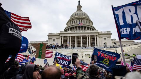 Rioters storm the US Capitol following a rally with President Donald Trump on January 6, 2021 in Washington, DC. 