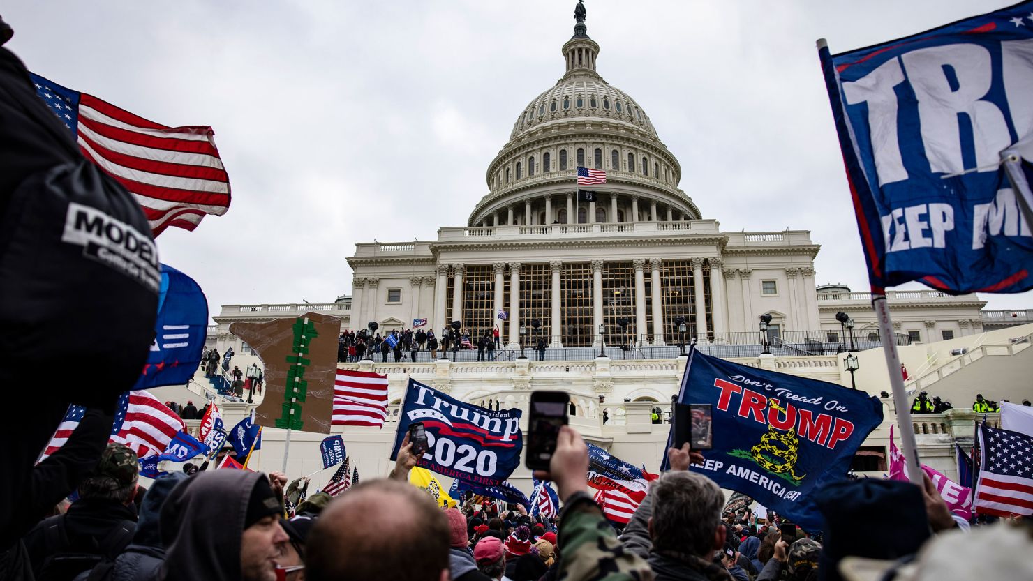 Supporters of Donald Trump storm the US Capitol on January 6, 2021, in Washington, DC. 
