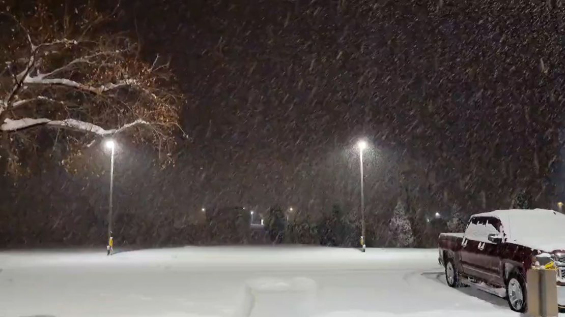 Snowfall early Wednesday in Glasgow, Montana.