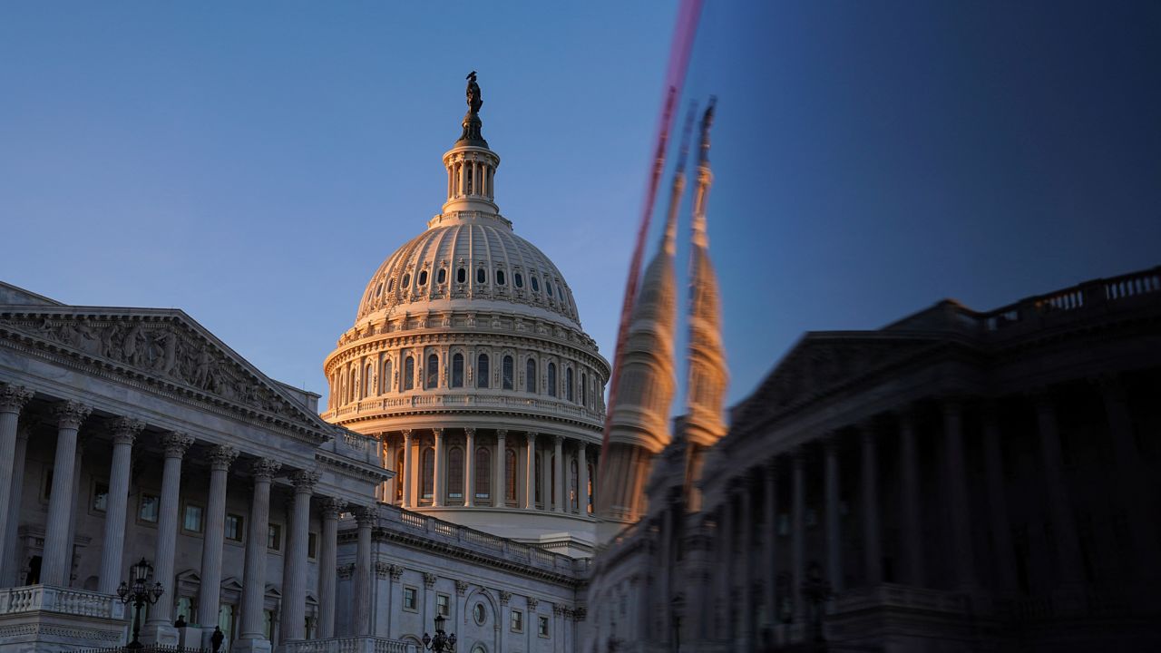 The exterior of the U.S. Capitol is seen at sunset in Washington, U.S., December 13, 2022.