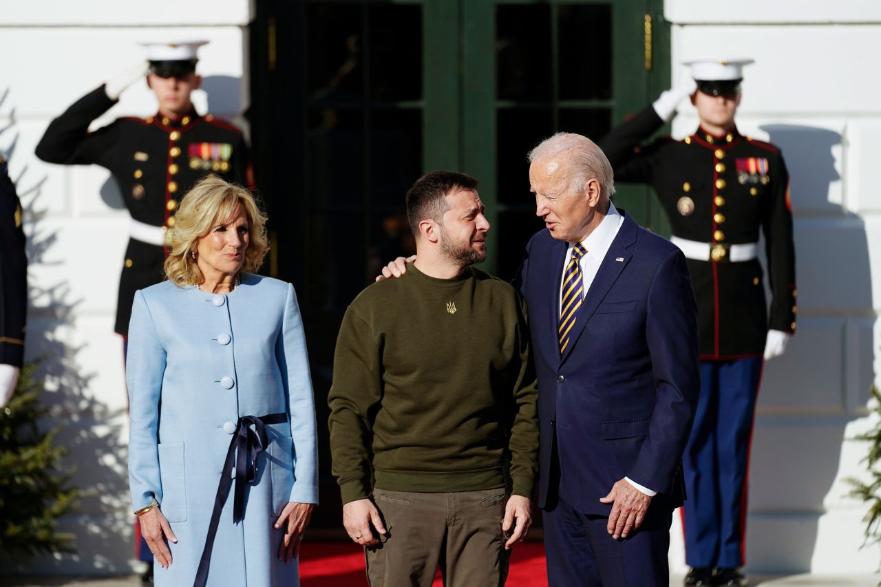 Biden and first lady Jill Biden welcome Zelensky at the White House on Wednesday.