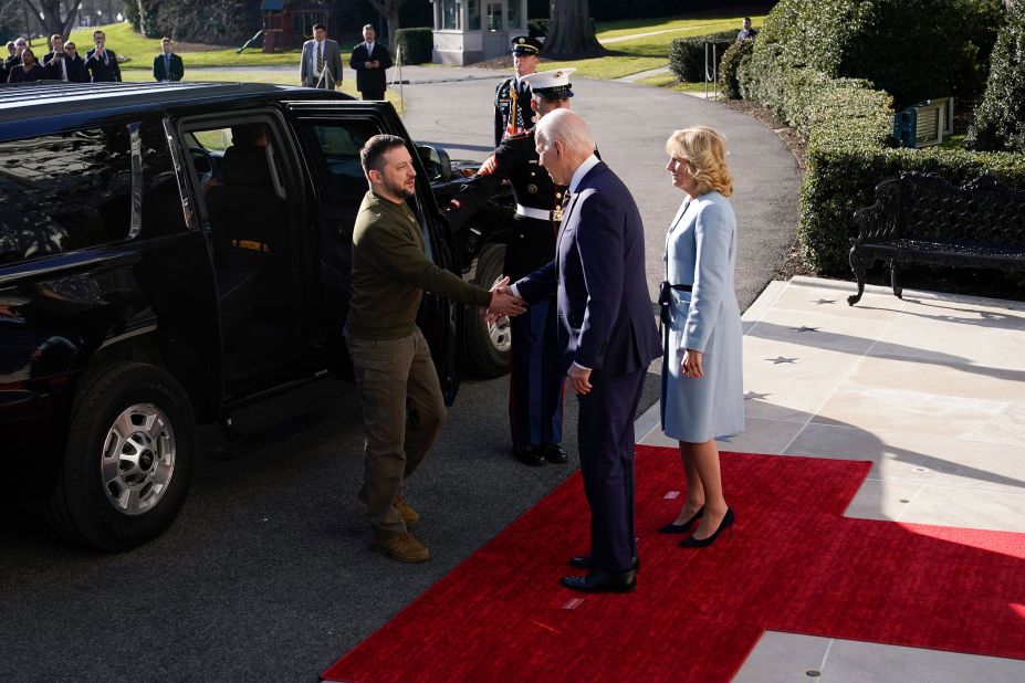 Biden shakes hands with Zelensky as he arrives at the White House.