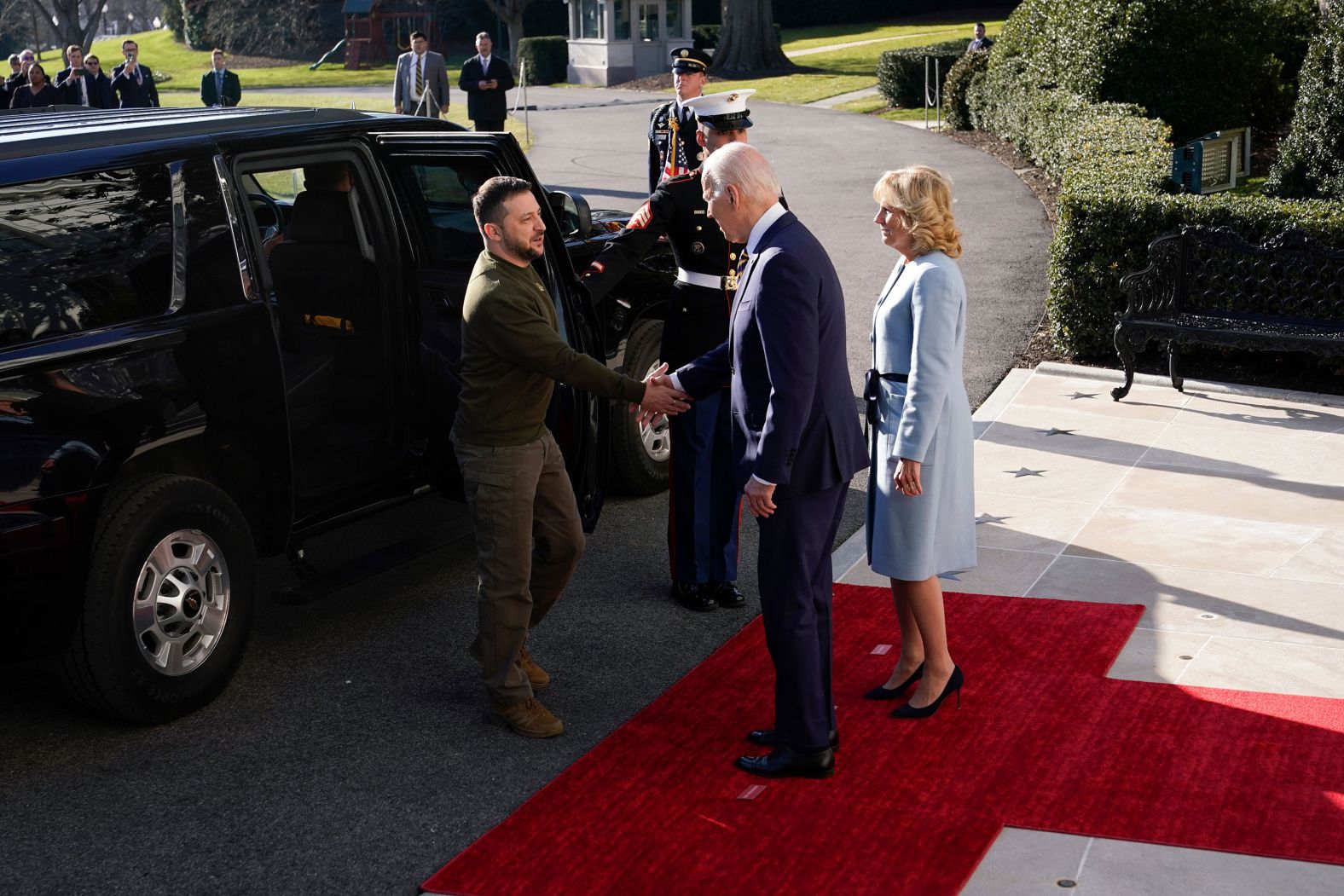 Biden shakes hands with Zelensky as he arrives at the White House.