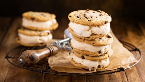For holiday magic, serve ice cream sandwiches with nuts and caramel and chocolate chip cookies.
