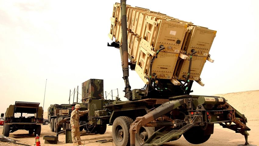 CAMP ARIFJAN, KUWAIT - FEBRUARY 4:  (FILE PHOTO) In this Department of Defense handout photo, U.S. Army Specialist Brandon Sapikowski checks a Patriot Missile Launch Station February 4, 2003 at Camp Arifjan, Kuwait. The Patriot Missile was used to shoot down Iraqi SCUD missiles, with inconclusive successes, during the 1991 Gulf War.  (Photo by USAF/Quinton T. Burris/Getty Images)