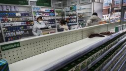 An empty shelf is seen in a pharmacy on December 21, 2022 in Beijing, China. 