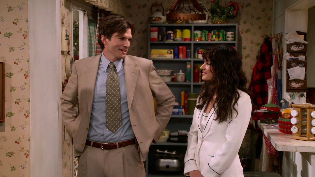 (From left) Ashton Kutcher and Mila Kunis are back for one episode of 'That '90s Show.'